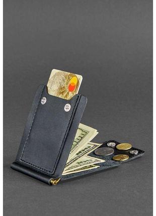 Мужские кошельки на кнопке из кожи ручной работы, фирменный кожаный портмоне натуральный с монетницей черный4 фото