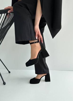 Шикарные черные кожаные туфли на квадратном каблуке9 фото