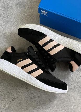 Стильні, замшеві, текстильні, чорні кросівки adidas iniki runner boost black pink7 фото