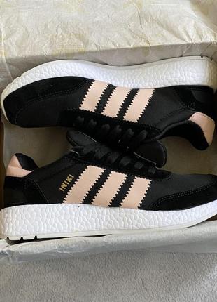 Стильні, замшеві, текстильні, чорні кросівки adidas iniki runner boost black pink3 фото