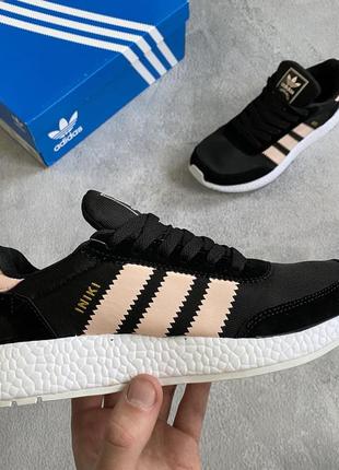 Стильні, замшеві, текстильні, чорні кросівки adidas iniki runner boost black pink6 фото