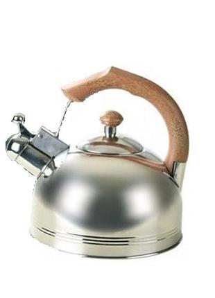 Чайник зі свистком maestro коричнева ручка 3л нержавійка (1307br mr)