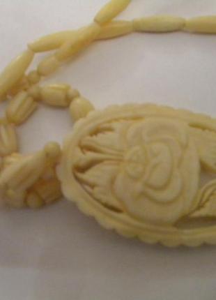 Винтажное колье ожерелье роза слоновая кость резьба №14618 фото