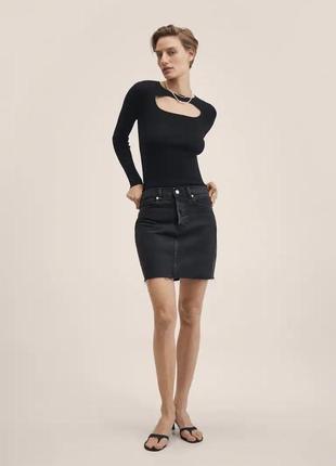 Черная джинсовая юбка с необработанным краем от mango размеры: xs, s, m2 фото