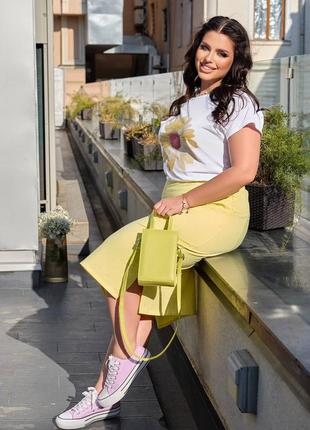 Костюм футболка с коротким рукавом вырез овальный цифровая печать юбка миди прямая...