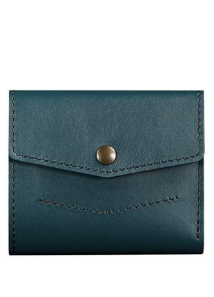 Женское кожаное портмоне кошелек на кнопке, авторские кошельки полностью ручной работы для девушек зеленый6 фото