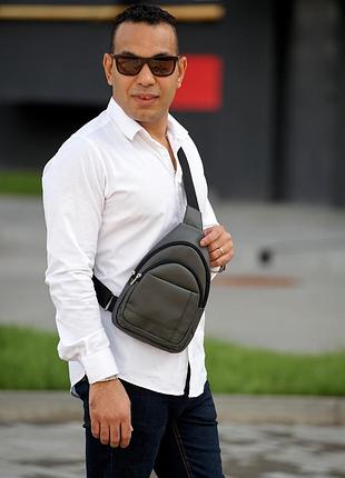 Чоловіча сумка слінг через плече sambag brooklyn графітова