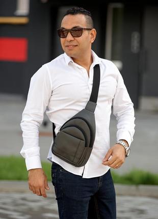 Мужская сумка слинг через плечо sambag brooklyn графитовая9 фото