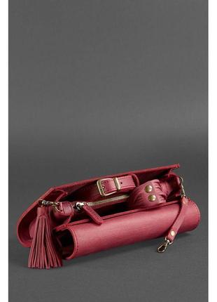 Шкіряна жіноча сумочка ручної роботи бордова, модна дизайнерська дамська сумочка шкіряна кросбоді поясна6 фото