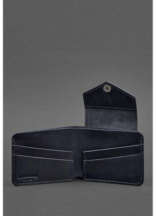 Кожаные портмоне ручной работы с монетницей брендовое, мужской фирменный кошелек натуральный на кнопке синий4 фото