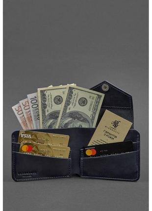 Кожаные портмоне ручной работы с монетницей брендовое, мужской фирменный кошелек натуральный на кнопке синий3 фото