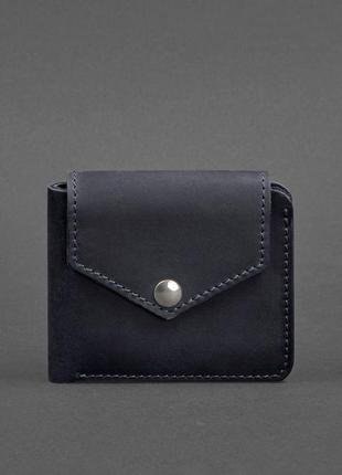 Кожаные портмоне ручной работы с монетницей брендовое, мужской фирменный кошелек натуральный на кнопке синий9 фото