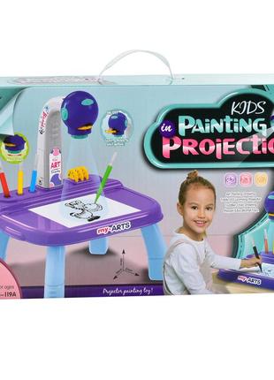 Проектор дитячий, столик для малювання 628-119a з фломастерами, фіолетовий.4 фото
