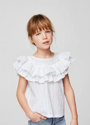 Праздничная белая блуза mango для девочки4 фото