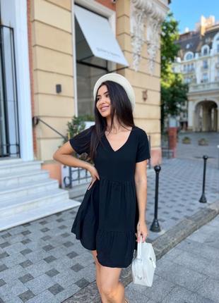 Нежное летнее платье короткое мини беби долл с пышной юбкой расклешенное свободное  желтое фуксия белое пудровое сиреневое черное голубое бирюзовое