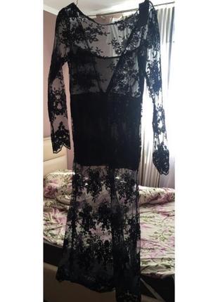 Праздничное черное кружевное платье4 фото