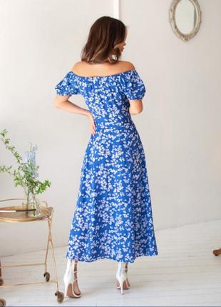 Синее цветочное платье из хлопка3 фото