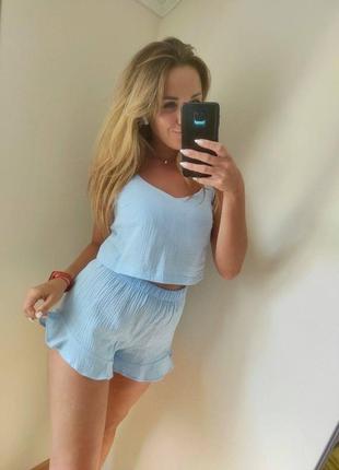 Соблазнительная муслиновая пижама. майка и шорты из муслина