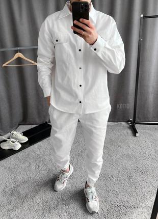 Костюм чоловічий сорочка + штани котон джинс тор якість білий / комплект мужской рубашка + штаны 100% хлопок люкс качество белый1 фото