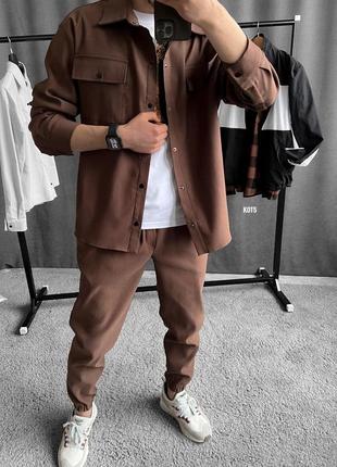 Костюм чоловічий сорочка + штани котон джинс тор якість коричневий / комплект мужской рубашка + штаны 100% хлопок люкс качество коричневый2 фото