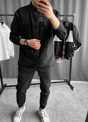 Костюм чоловічий сорочка + штани котон джинс тор якість чорний / комплект мужской рубашка + штаны 100% хлопок люкс качество черный2 фото