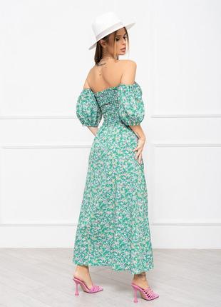 Зеленое цветочное платье с лифом-жаткой4 фото