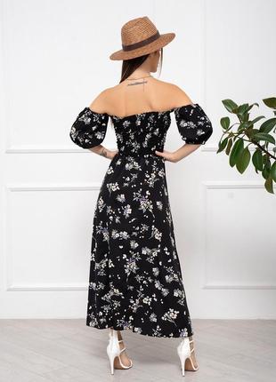 Черное цветочное платье с лифом-жаткой4 фото