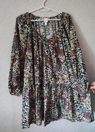 H&m платье с цветочным принтом в цветочек свободного кроя7 фото