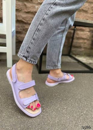 Босоніжки шкіряні жіночі фіолетові сандалі з натуральної шкіри