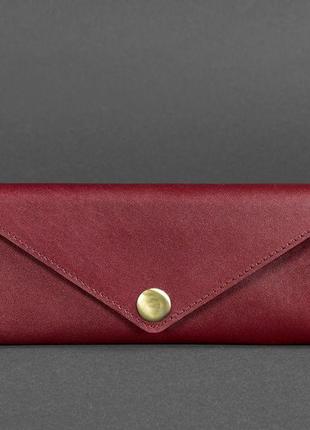 Гаманці жіночі шкіряні яскраві на кнопці, місткий гаманець ручної роботи стильні бордовий6 фото