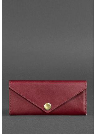 Гаманці жіночі шкіряні яскраві на кнопці, місткий гаманець ручної роботи стильні бордовий2 фото
