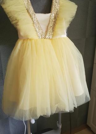 Пышное детское нарядное желтое яркое блестящее платье для девочки на выпускной день рождения праздник 128 134 140 на 6 7 8 9 лет2 фото