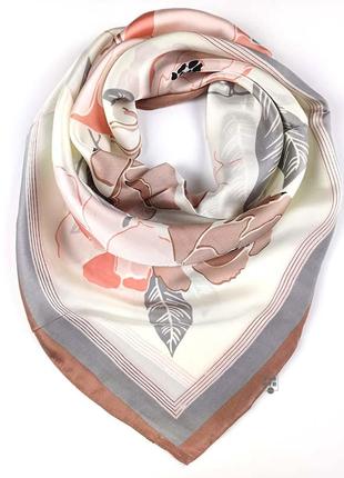 Шелковый платок платочек хусточка пудрово-розовый с маками новый качественный4 фото