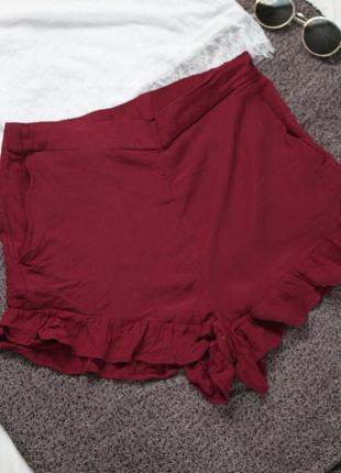 Бордовые шорты 38 м размер h&m тонкие шорты с рюшами2 фото