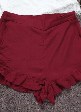 Бордовые шорты 38 м размер h&m тонкие шорты с рюшами4 фото
