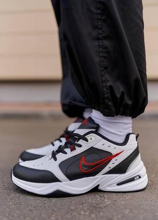 Кроссовки на лето nike air monarch black white “red logo”