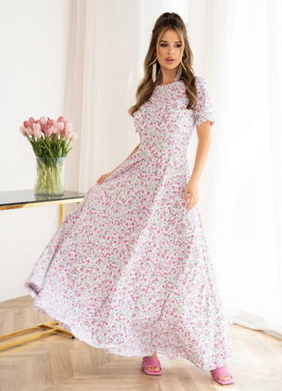 Цветочное длинное расклешенное платье классика легкое