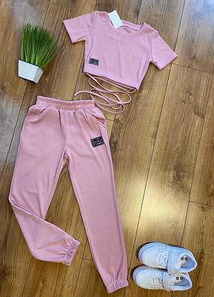 Костюми двійка* топ на завязках+  штани с карманами