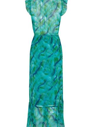 Платье длинное шифоновое с подкладкой без рукавов zaps natala 041 приталенное зеленое летнее 20234 фото