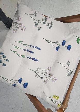 Подушка на стілець із зав'язками лаванда. волошки 40х40х4 см (pz_23f029)