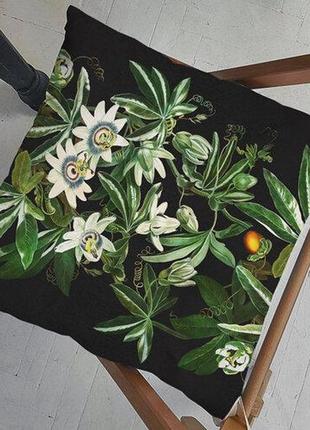 Подушка на стілець із зав'язками квітучі рослини 40х40х4 см (pz_23f030)
