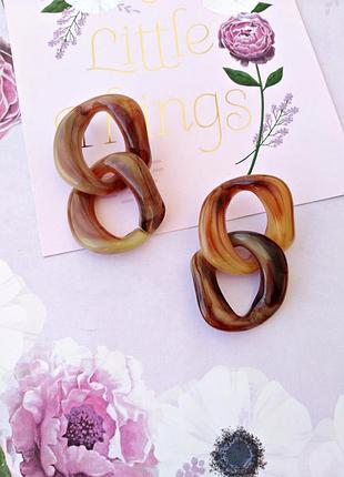 Медовые серьги звенья/коричневый/бежевый