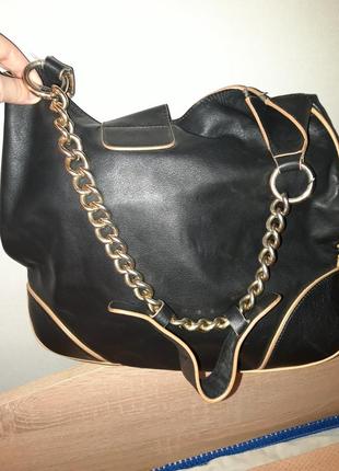 Фирменная сумка шоппер с золотой цепью натуральная кожа2 фото