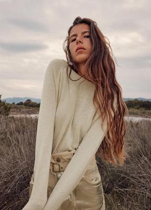 Свитер женский бежевый металлизированный свитер zara new