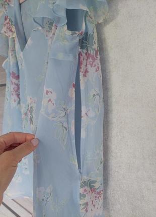 Трендовая🩵 небесно-голубая шифоновая блуза в цветочный принт 🪻lauren ralph lauren (размер 42-44)4 фото