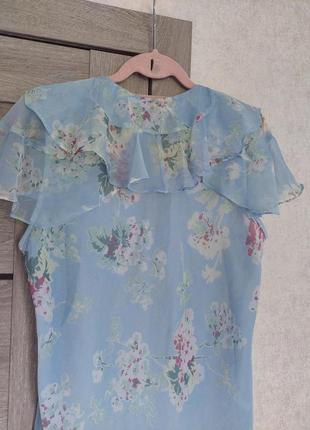Трендовая🩵 небесно-голубая шифоновая блуза в цветочный принт 🪻lauren ralph lauren (размер 42-44)8 фото