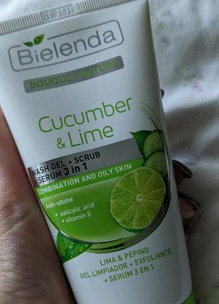 #разгрузкой гель для умывания + скраб + сыворотка "огурец и лайм"bielenda bouquet nature cucumber &amp; lime 3in1 wash gel + scrub + serum2 фото