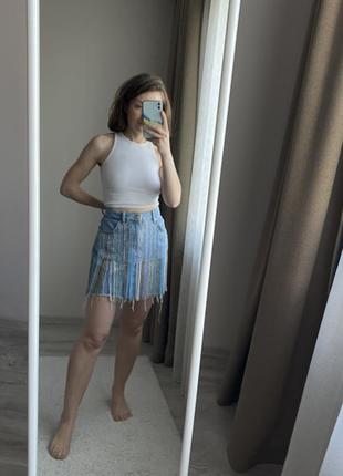 Джинсова спідниця блискітки бісер 3