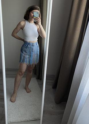 Джинсовая юбка блестки бисер