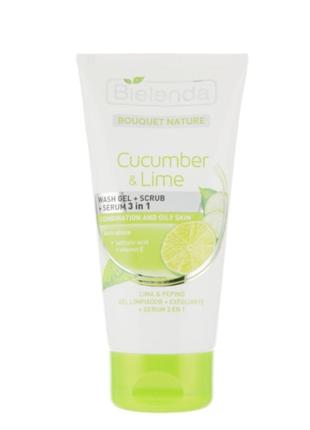 #разгрузкой гель для умывания + скраб + сыворотка "огурец и лайм"bielenda bouquet nature cucumber &amp; lime 3in1 wash gel + scrub + serum1 фото